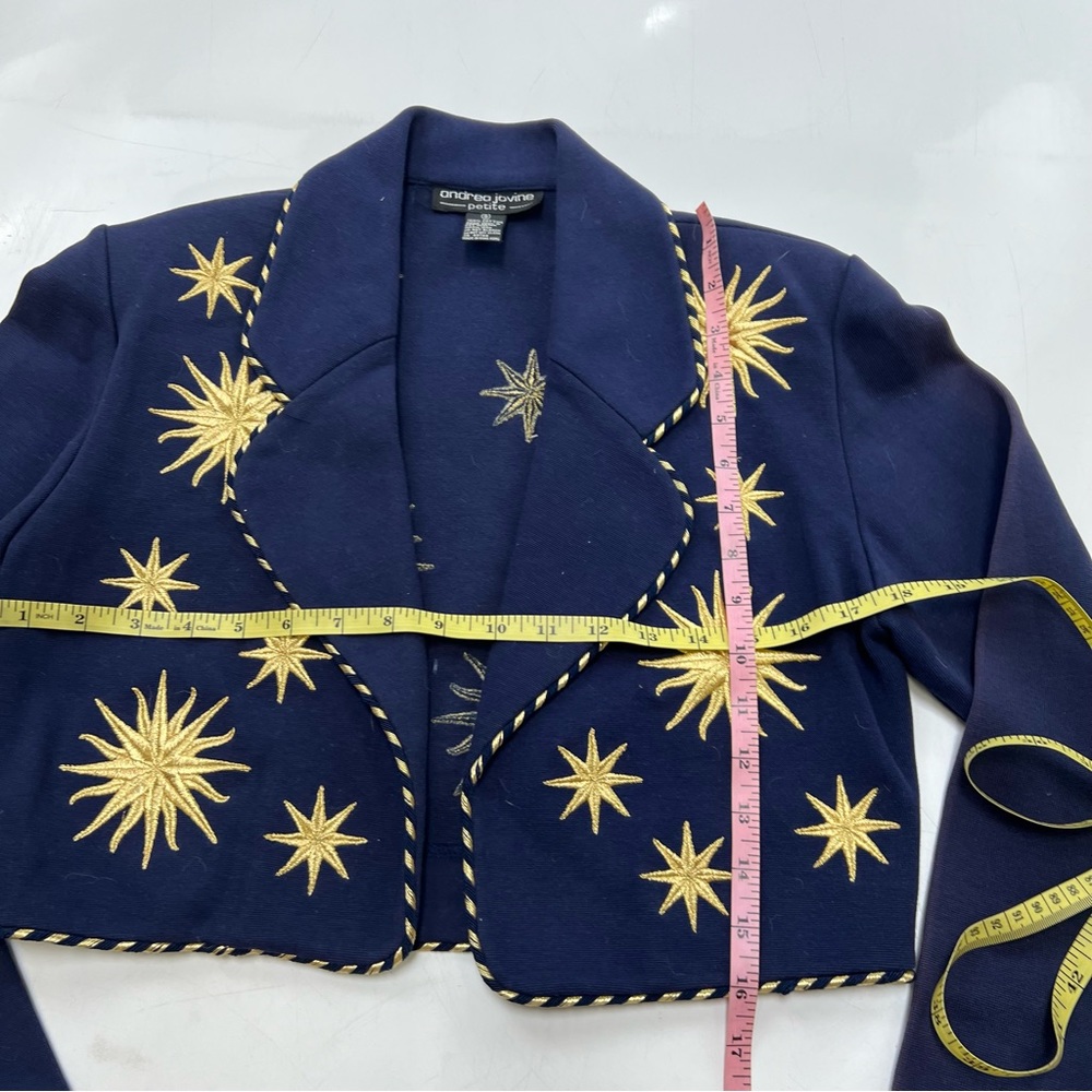 andrea jovine women’s petite vintage blue blazer with golden stars PS L66-23 - Picture 4 of 5